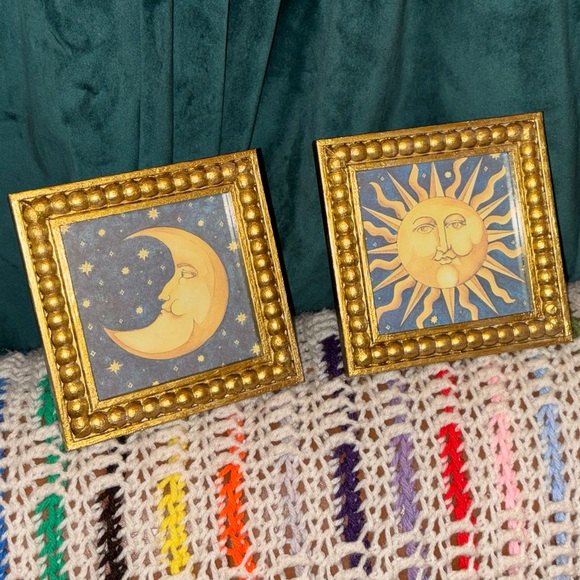Celestial Moon & Stars Mary Beth Zeitz Gold Themed Copy Frame Art 5”x 5” - Picture 8 of 8